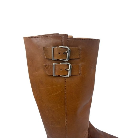J. Crew Size 6 Brown Leather Double Buckle Accent Tall Boots Western Style - Picture 4 of 12